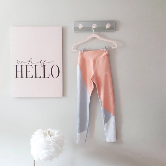 NWT Lazypants coral pink peach, grey & white sports bra top & leggings bundle - Picture 10 of 13